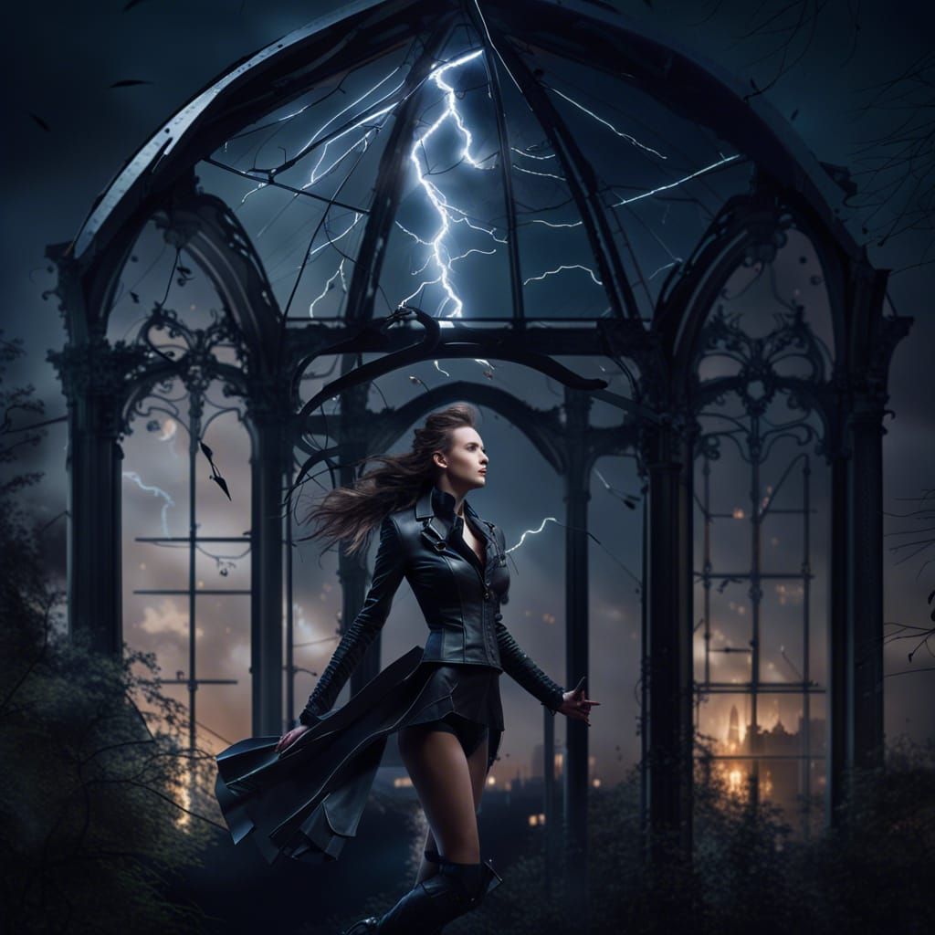 Victorian Mansion Garden at Night with Lightning