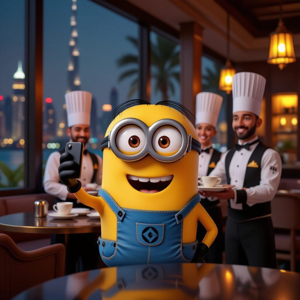 Minion Selfie at Luxury Dubai Cafe