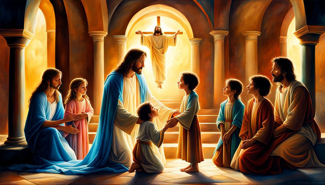 Jesus Blessing Children in Watercolor Style