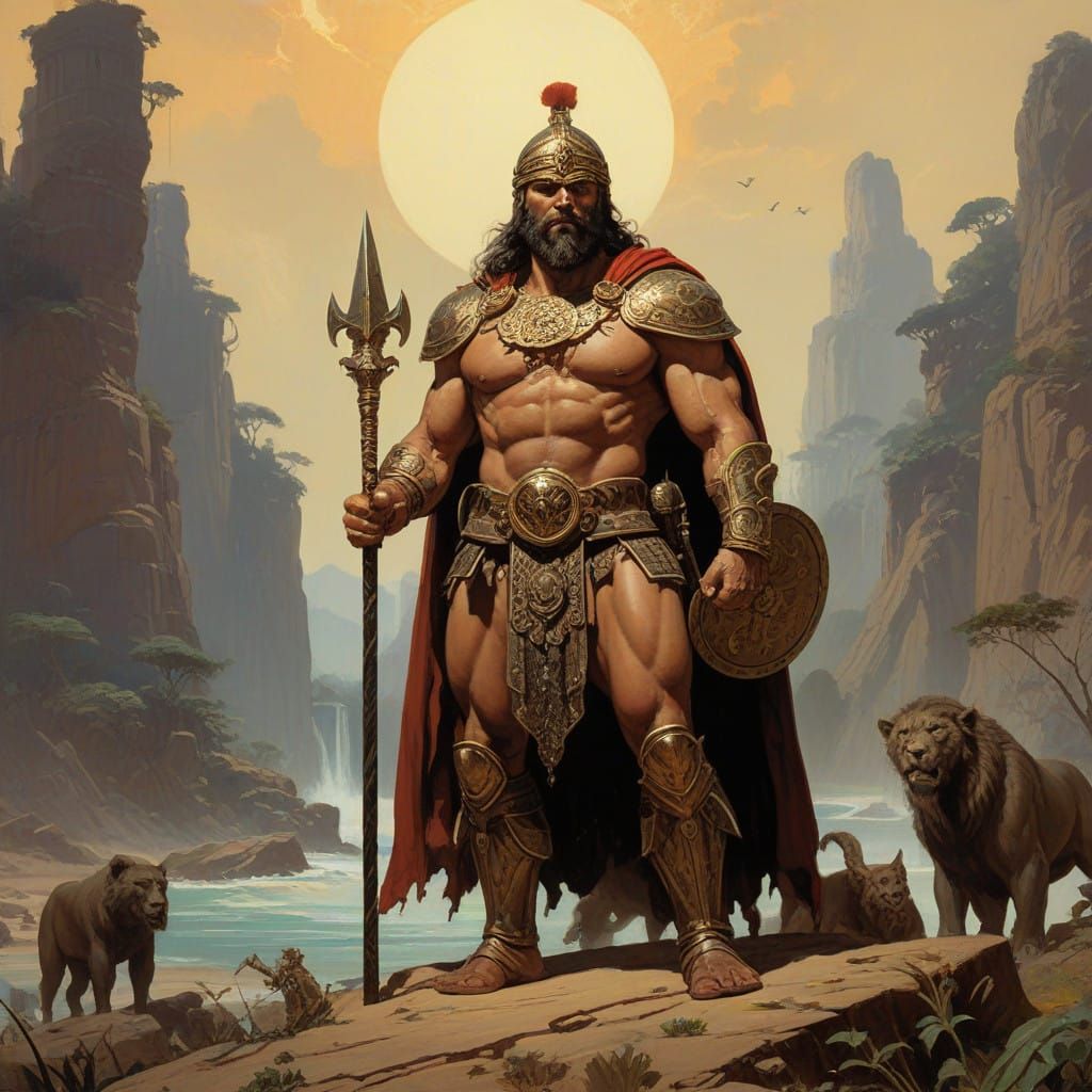 Ancient Mediterranean Warrior in Golden Armor