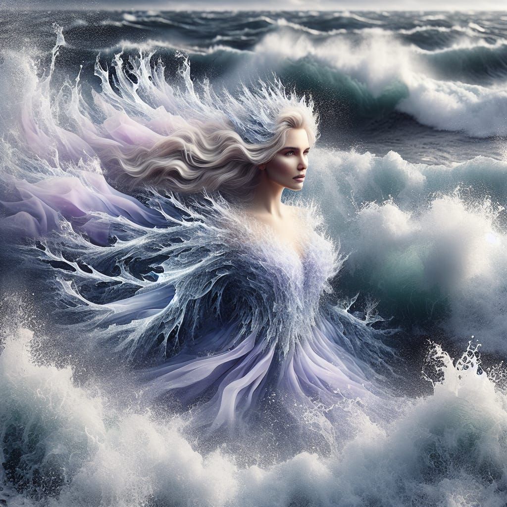Ice Queen Sculpted from Ocean Waves: Digital Art