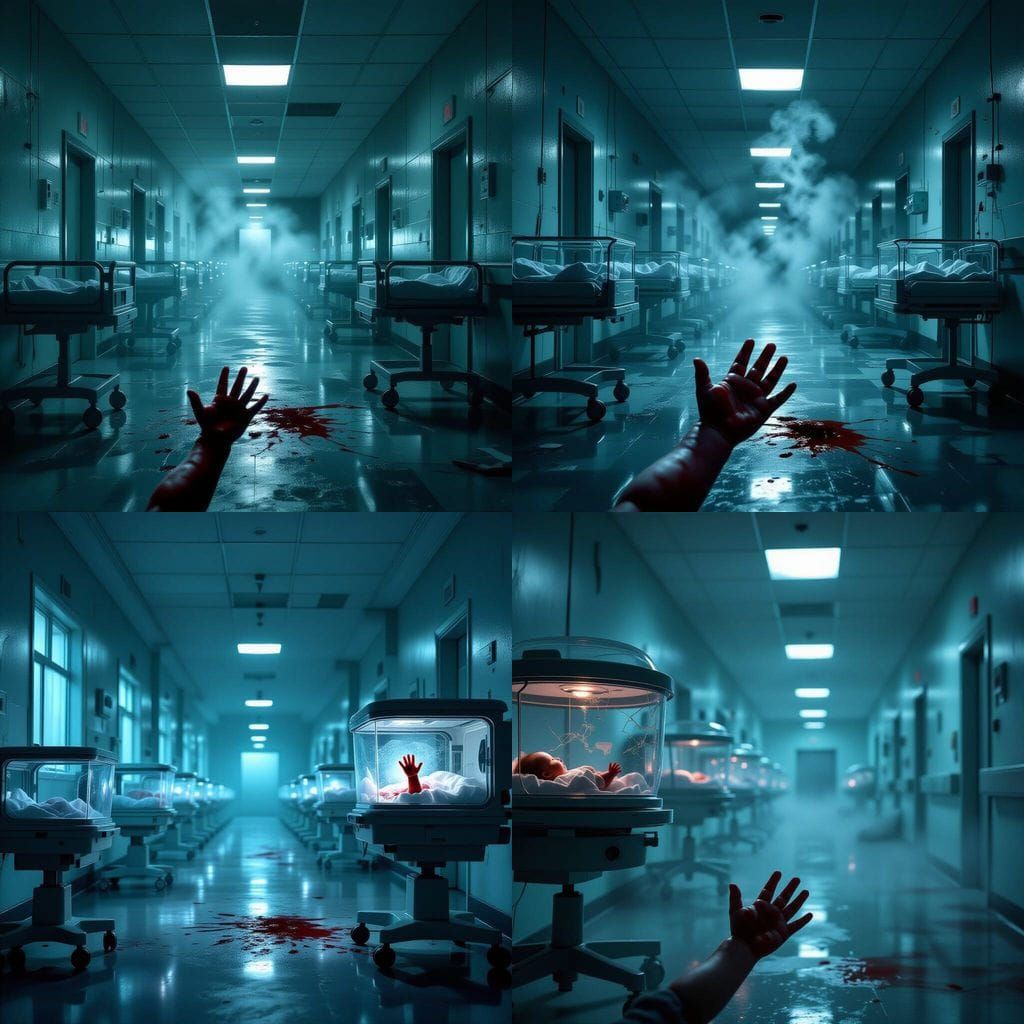 Eerie Hospital Scene: Baby Hand Trapped in Incubator