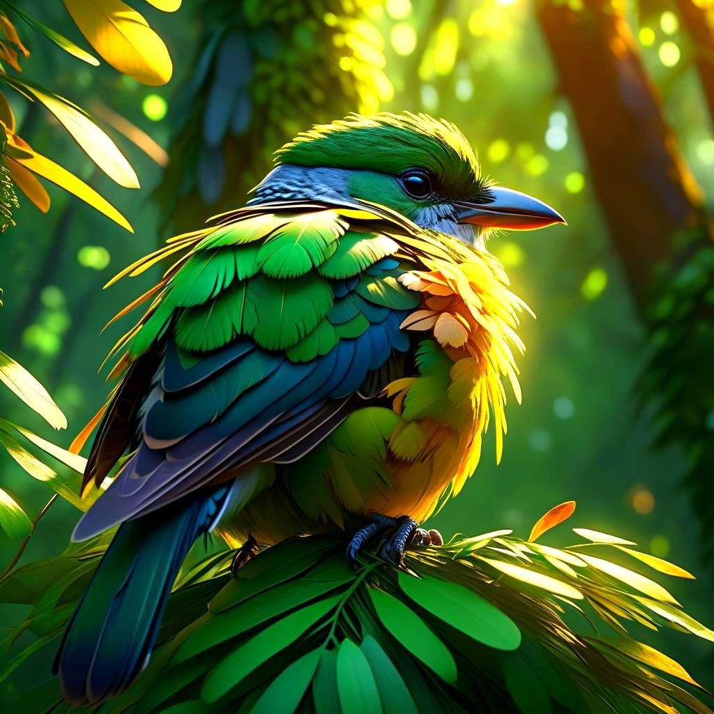 Cute Bird and Mother: Detailed Fantasy Art