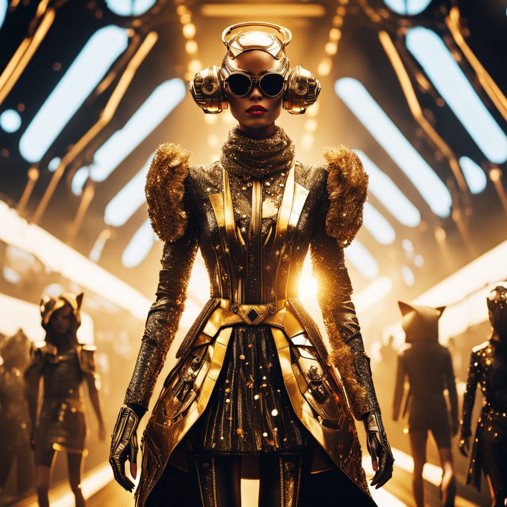 Android Goddess Struts Futuristic Catwalk with Feline Alien ...
