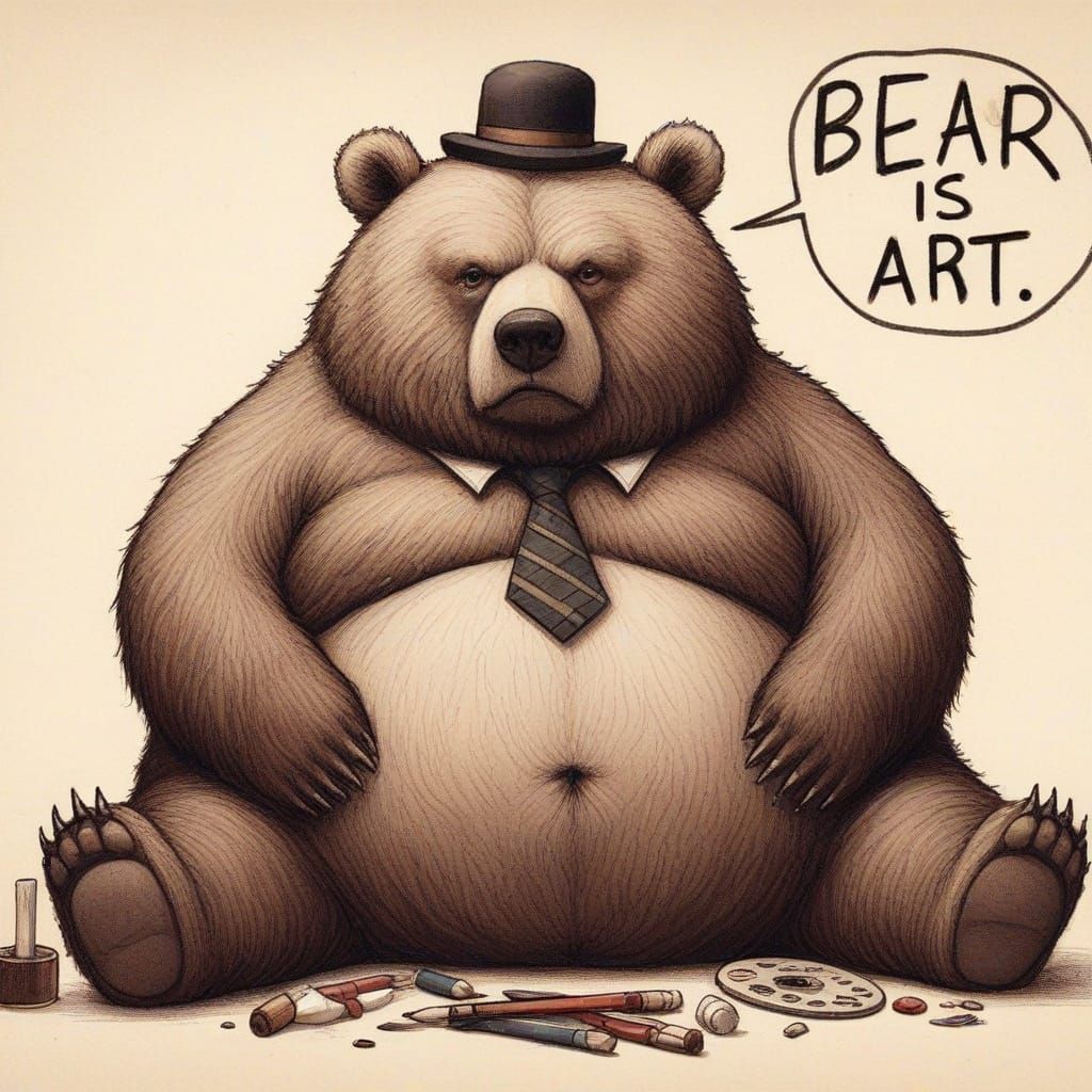 Obese Kodiak Bear Declares "BEAR IS ART"