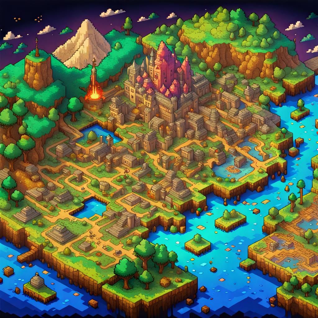 Colorful Pixel Art Gaming World Map