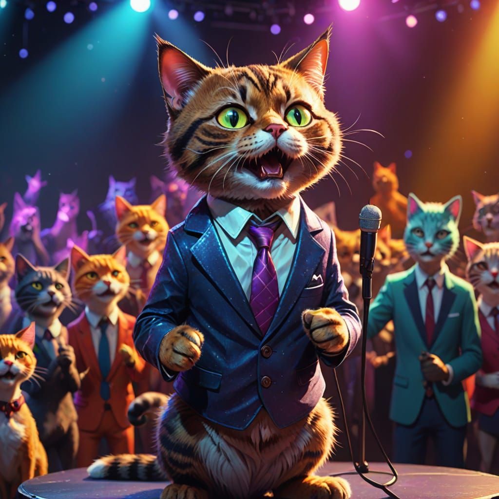 Anthropomorphic Cat Politician Giving Speech: Digital Art