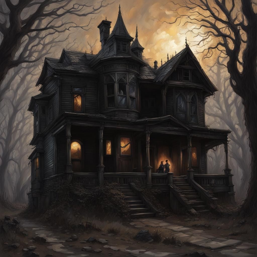 Sinister Gothic House in Realistic Dark Style