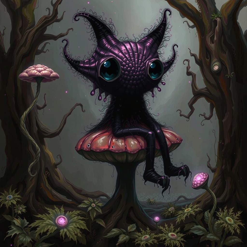 Surreal Blackberry Beast Rises from Dreamlike Forest