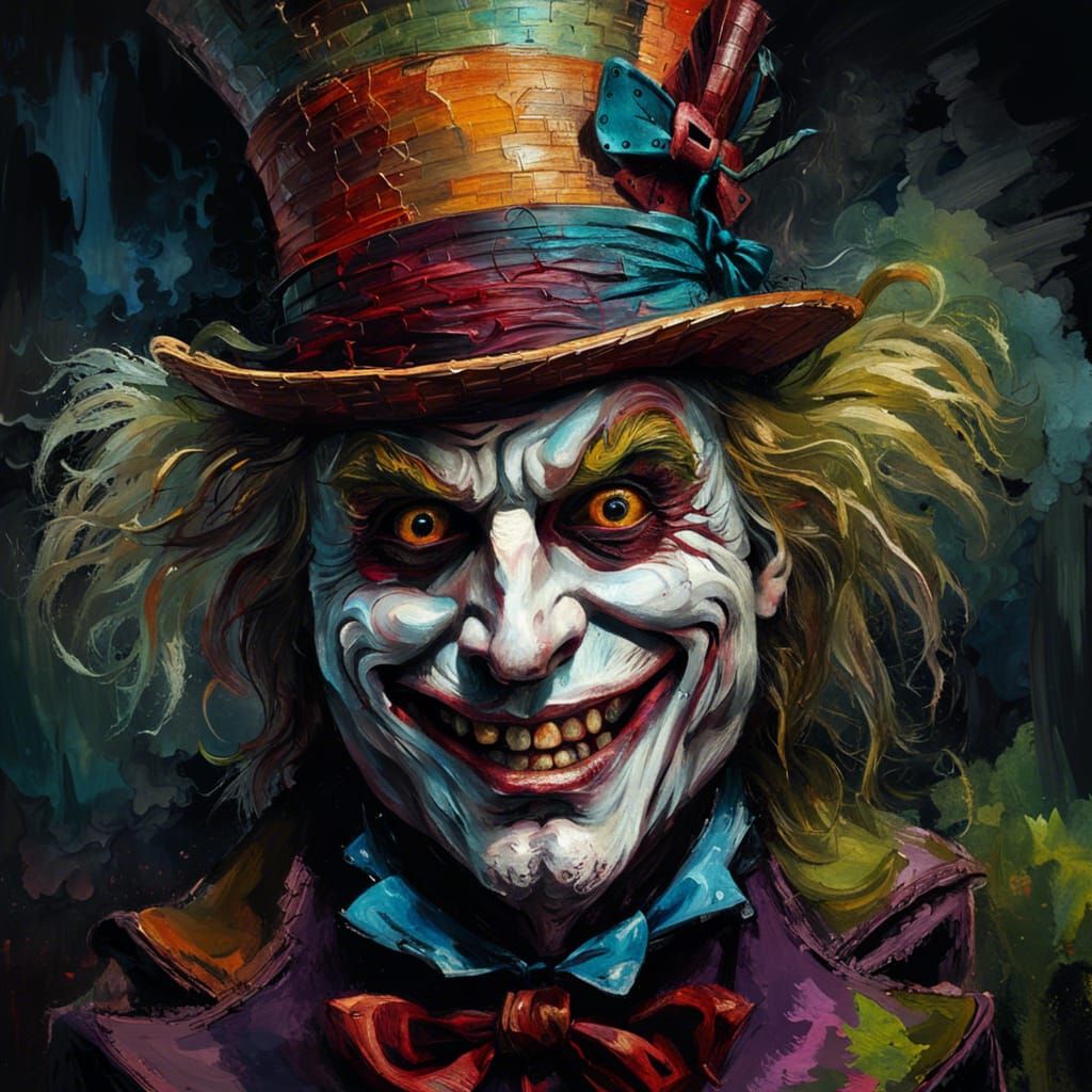 Grotesque Mad Hatter Face in Gothic Impressionist Style