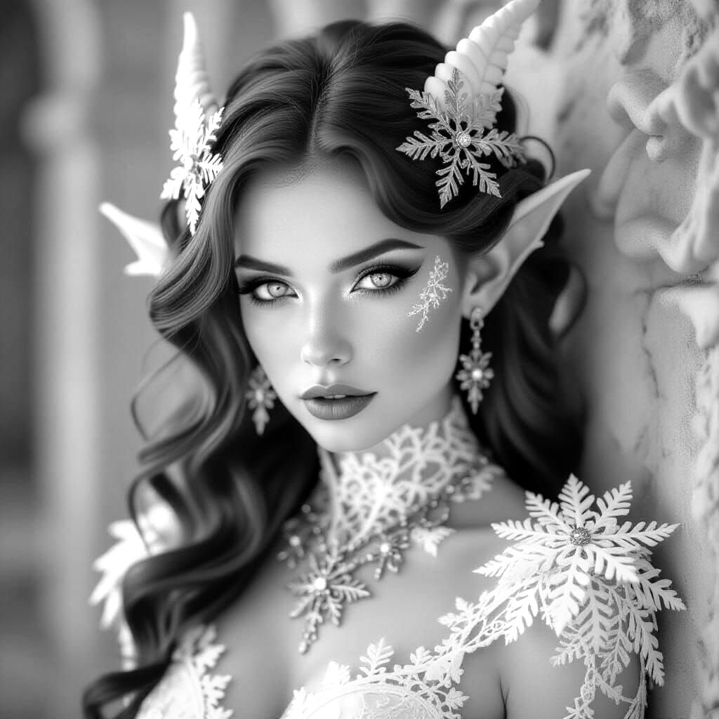 photosurrealistic black and white portrait photo, a beautifu...