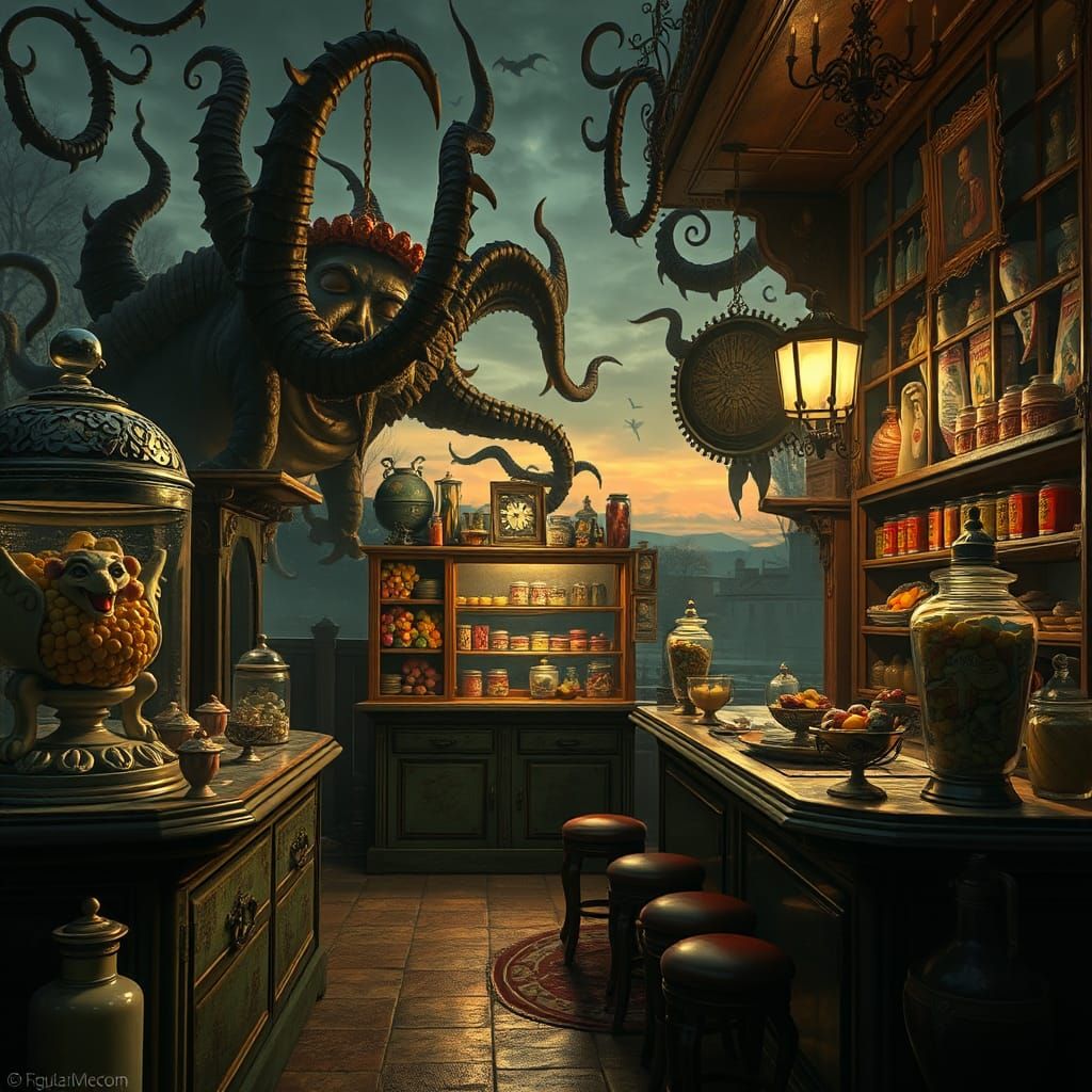 Whimsical Dessert Shop Overrun by Mystical Forces