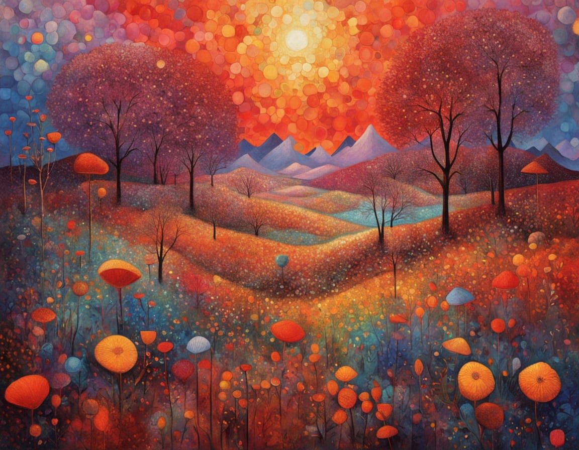 Victorian Mouse in Wildflowers at Sunset