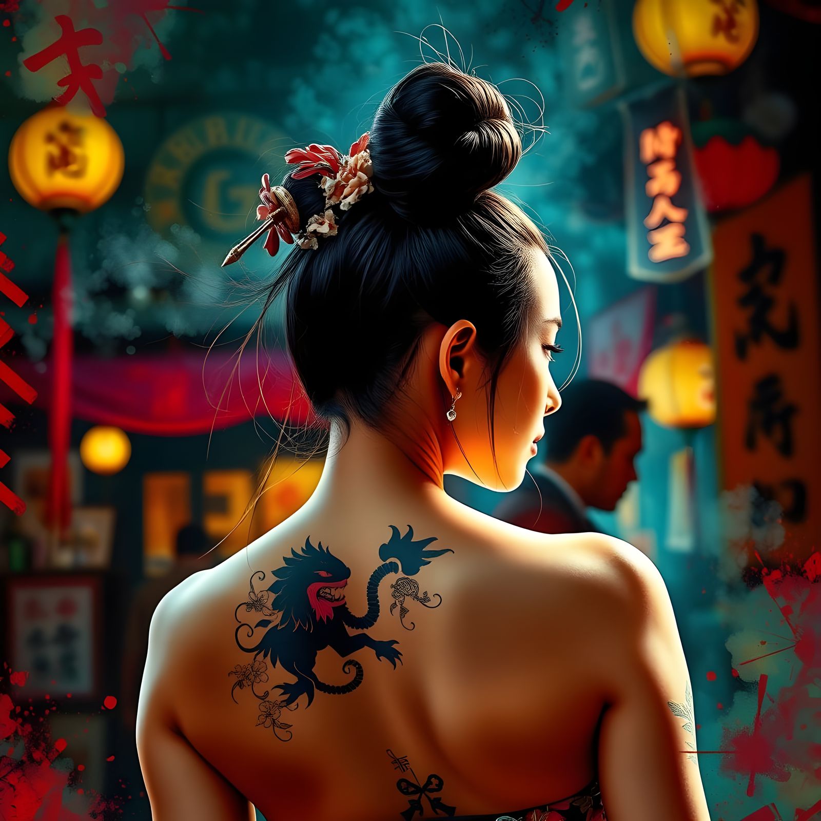 Chinese Woman with Airbrush Art in Hyperrealistic Style