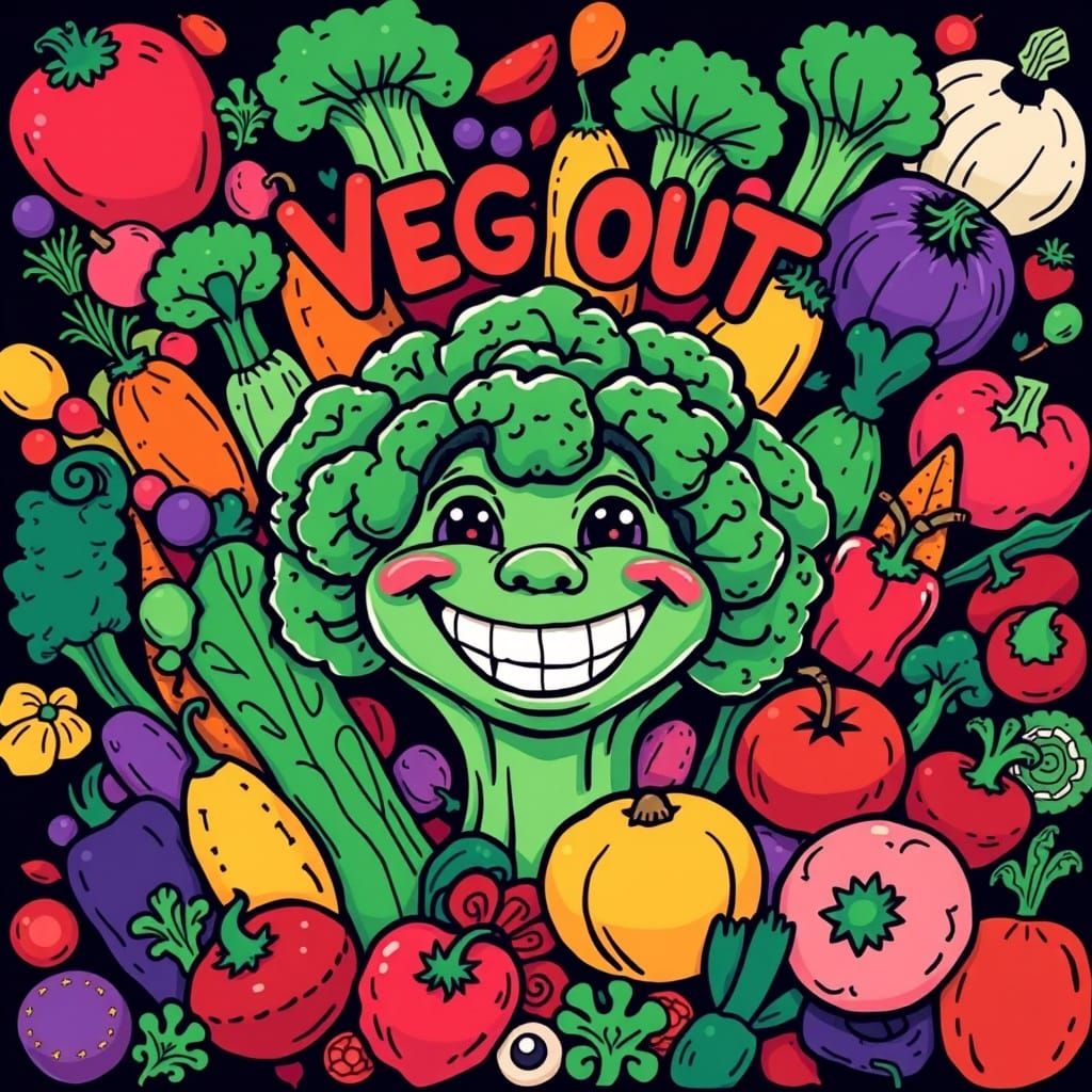 Veg Out: Smiling Broccoli Cartoon Logo Design