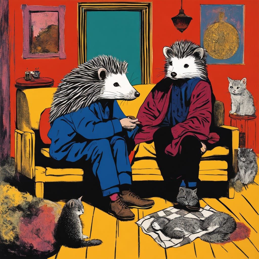 Whimsical Hedgehog Masquerades as Cat in Pop Art Style