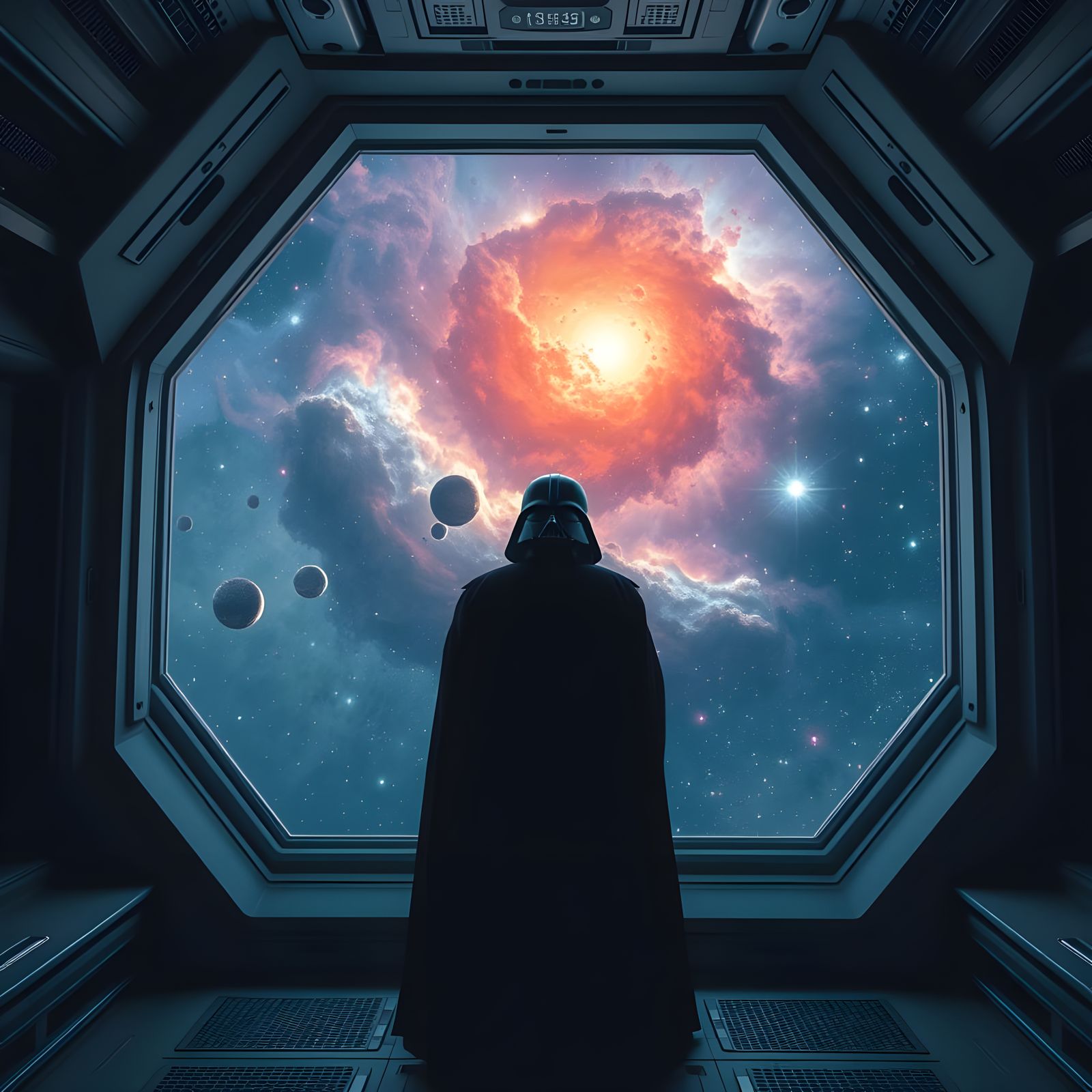 Darth Vader Contemplates Cosmic Beauty in Space Ship Sanctua...