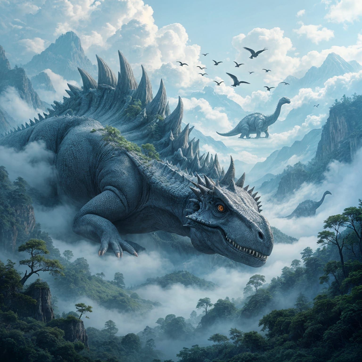 Dinosaur Giant Sleeps in Foggy Valley