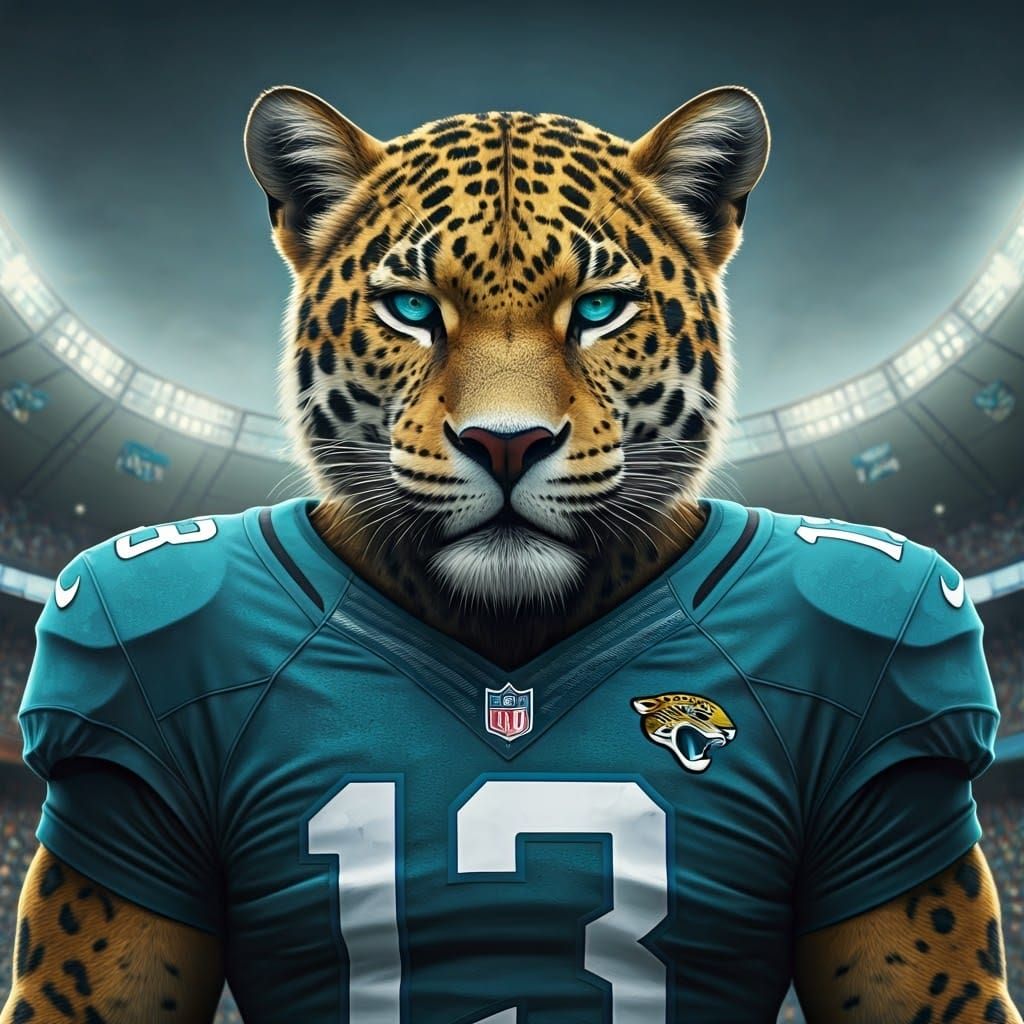 Heroic Jaguar Football Player in Stadium