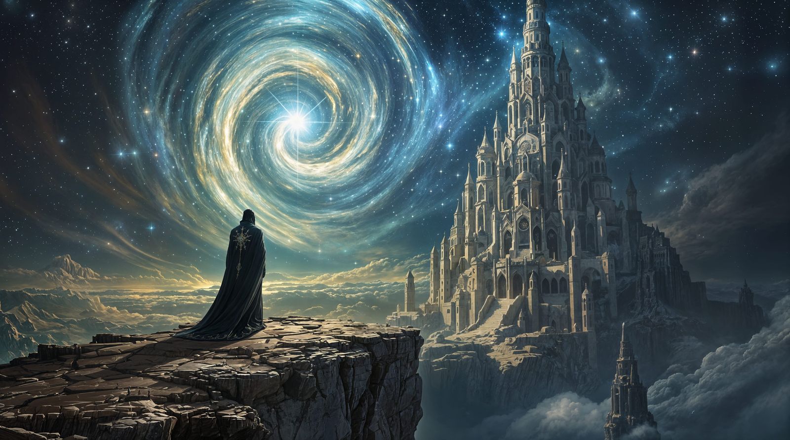 Monolithic Citadel Overlooking Starry Sea