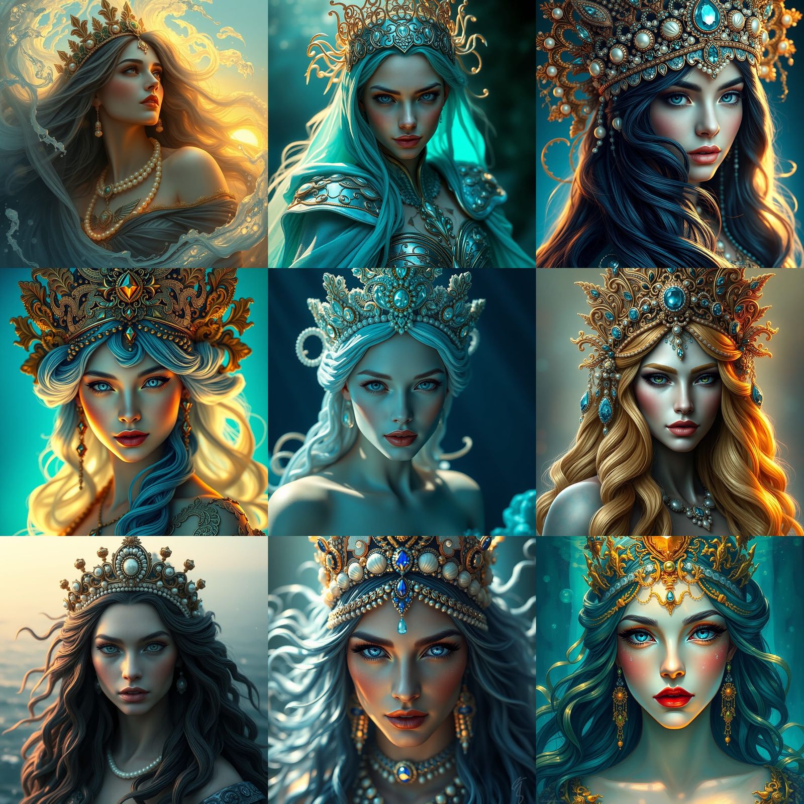 Sea Queen Portrait in Hyperdetailed Splash Art Style