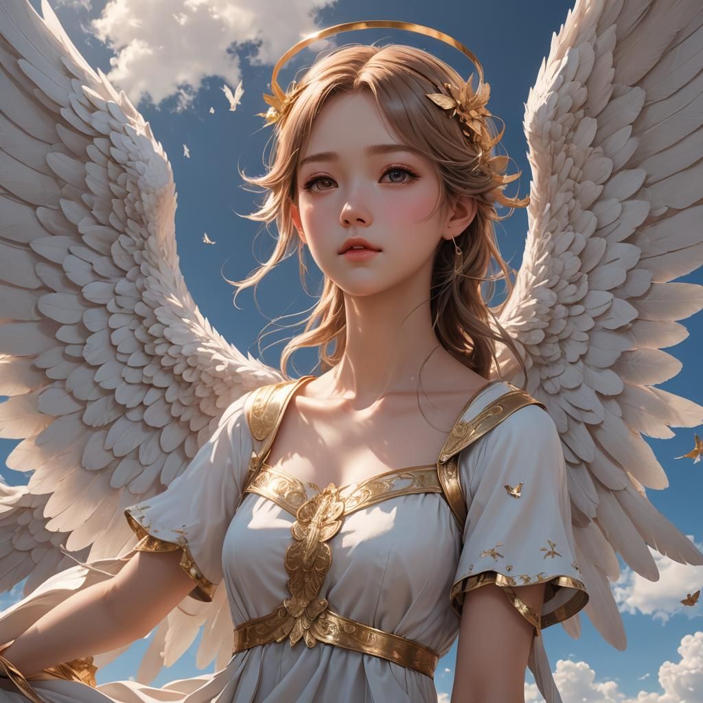 Anime Angel Girl Flying in the Sky