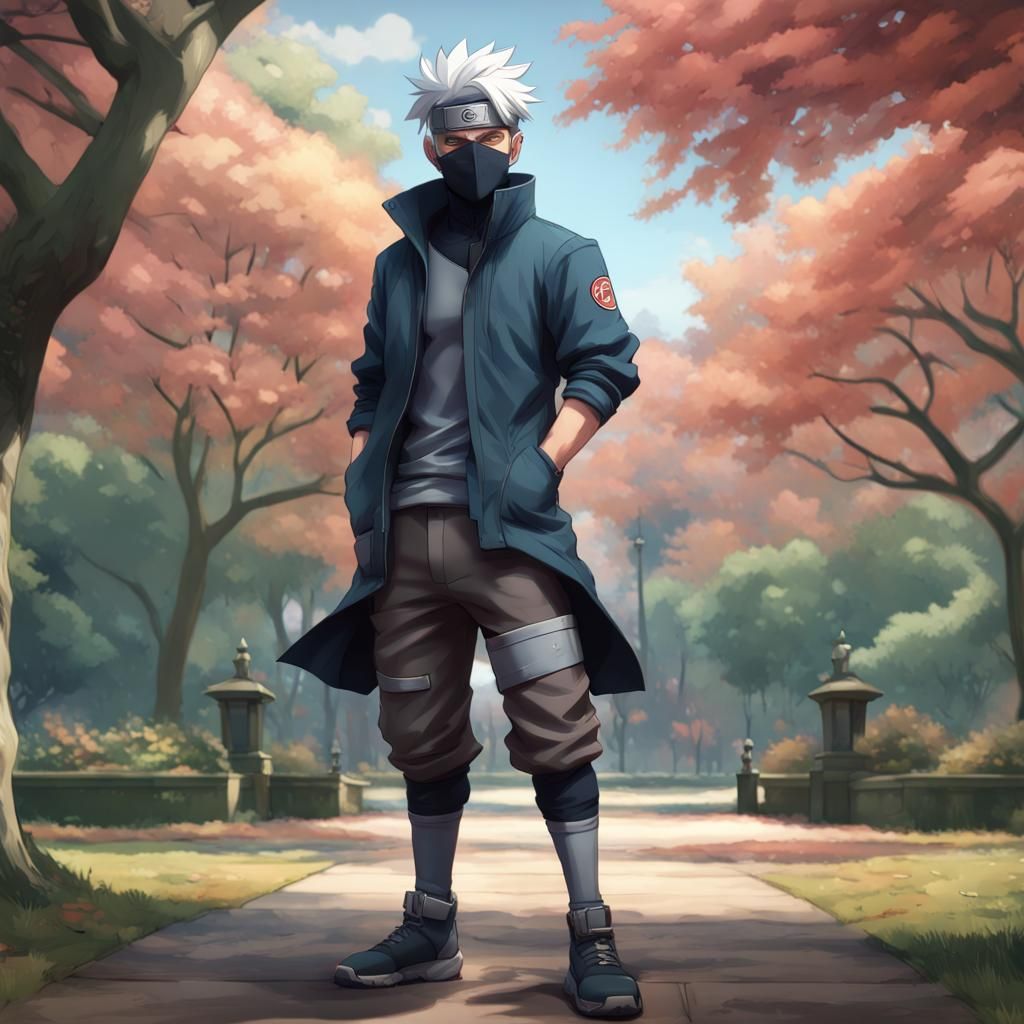 Kakashi Hatake Portrait in Park, Detailed Concept Art