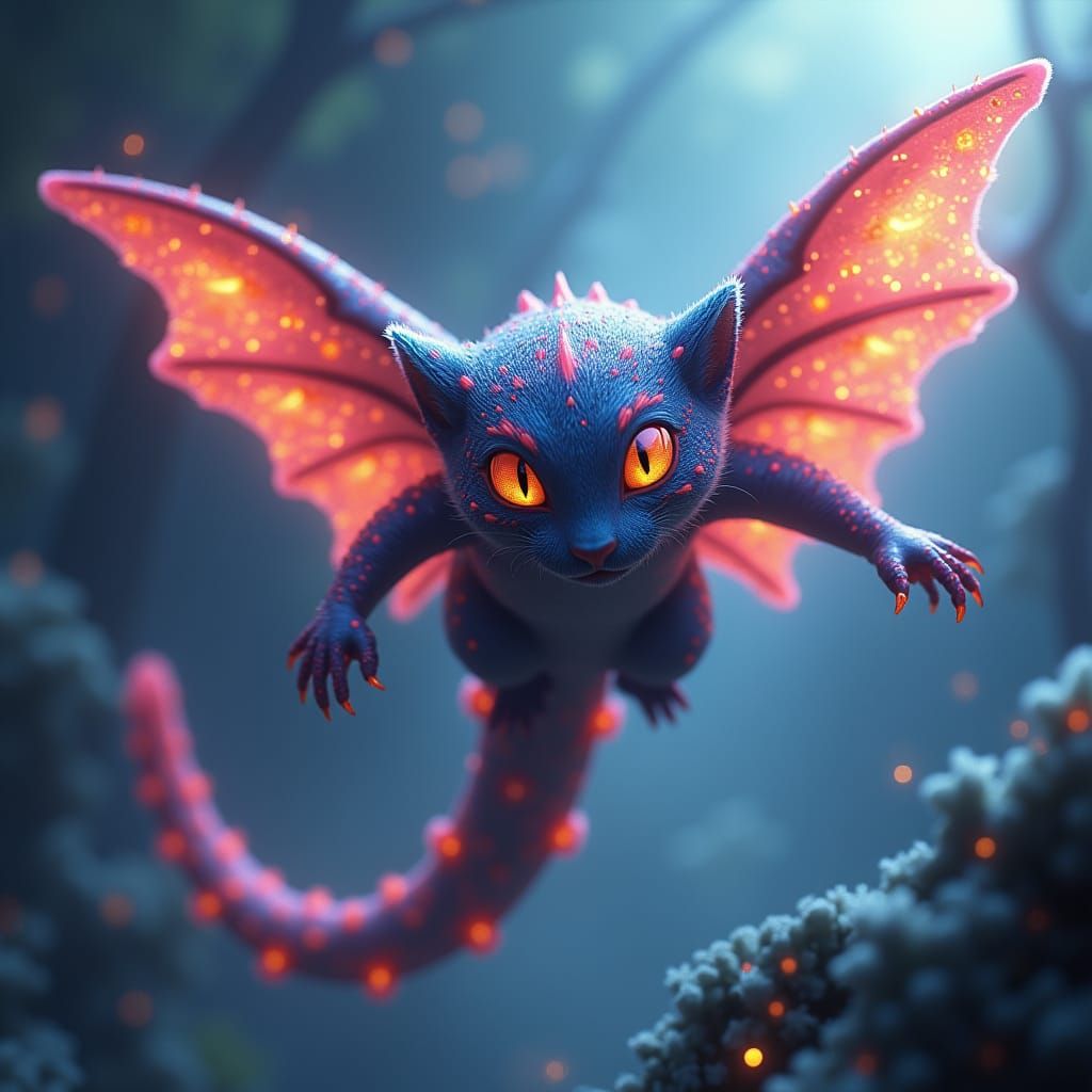 flying squirrel mixed with an octopus and panther also mixed with a snake and cat eyes