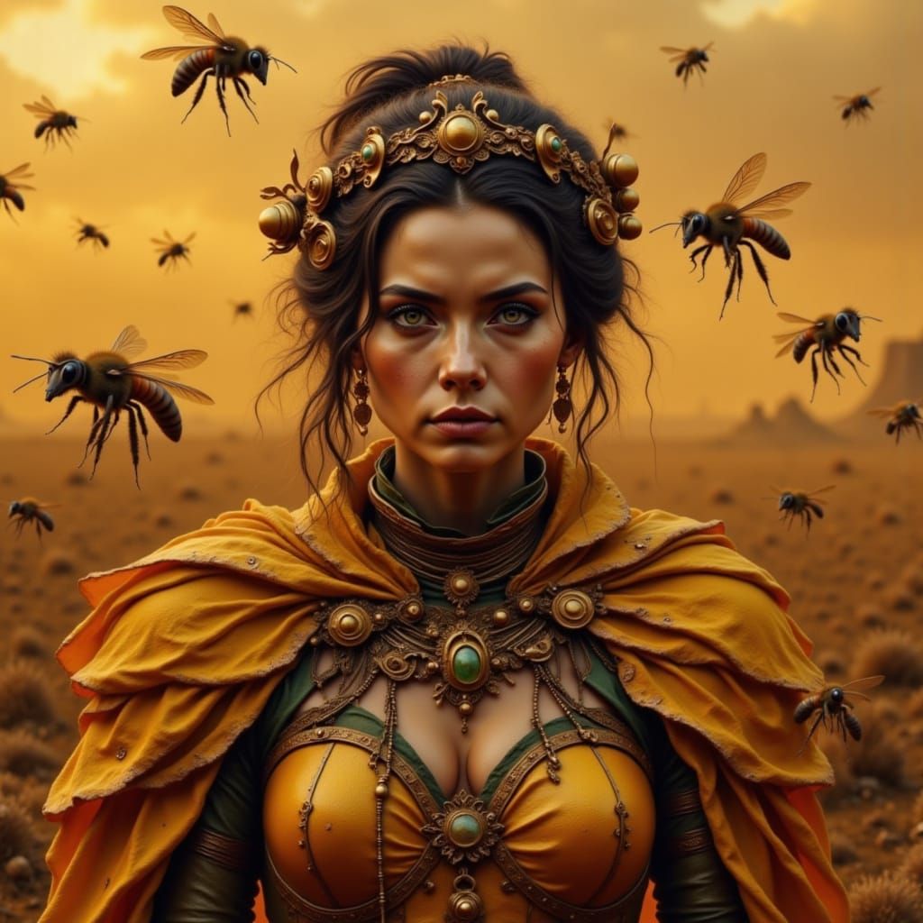 Honey, bees, queen, royalty, jewels, dystopian <lora:Mad-Max:1.0>