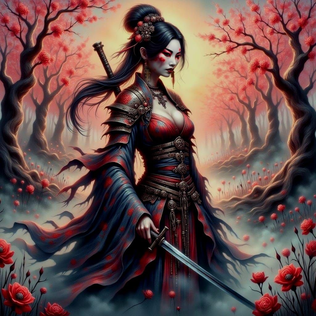 Samurai Geisha in Dark Fantasy Style