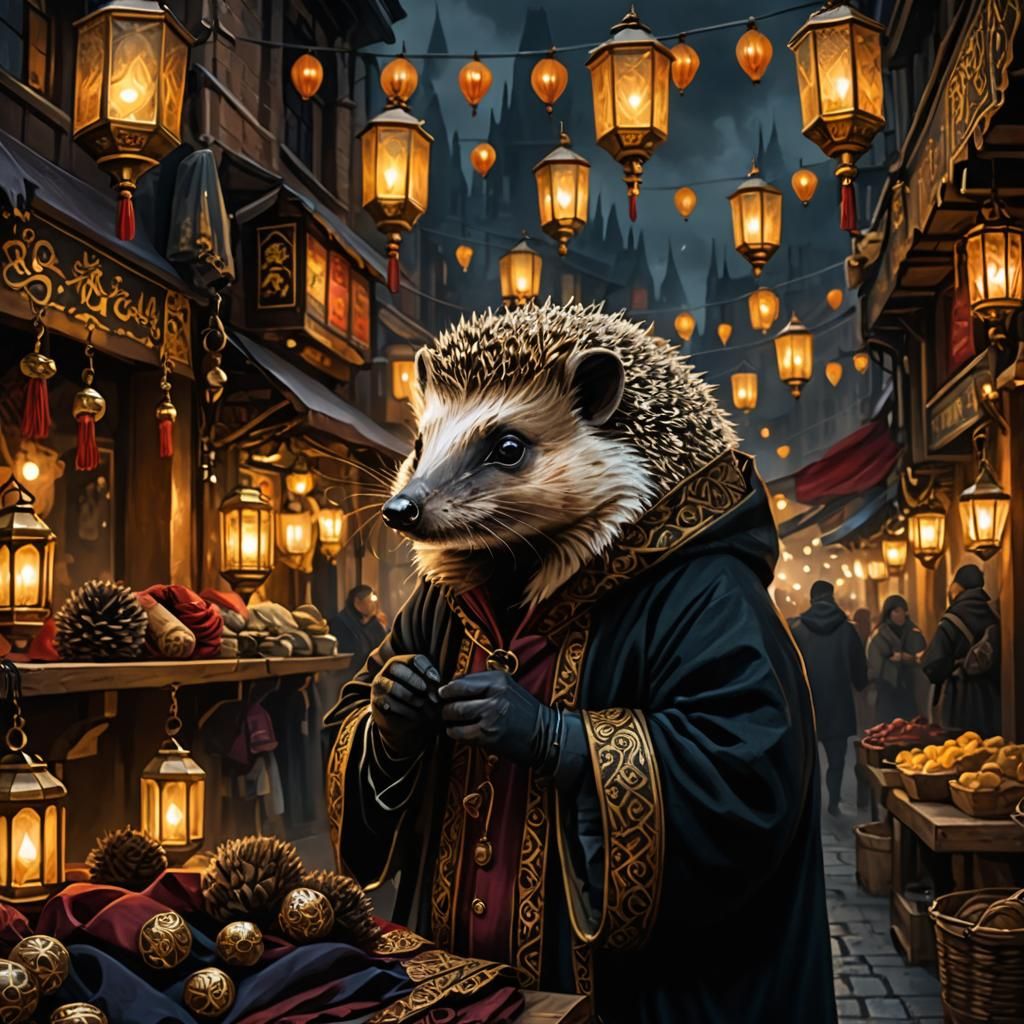 Gothic Hedgehog Merchant in Night Market