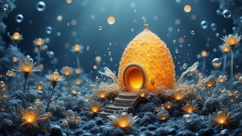 Ethereal Beehive in Otherworldly Landscape