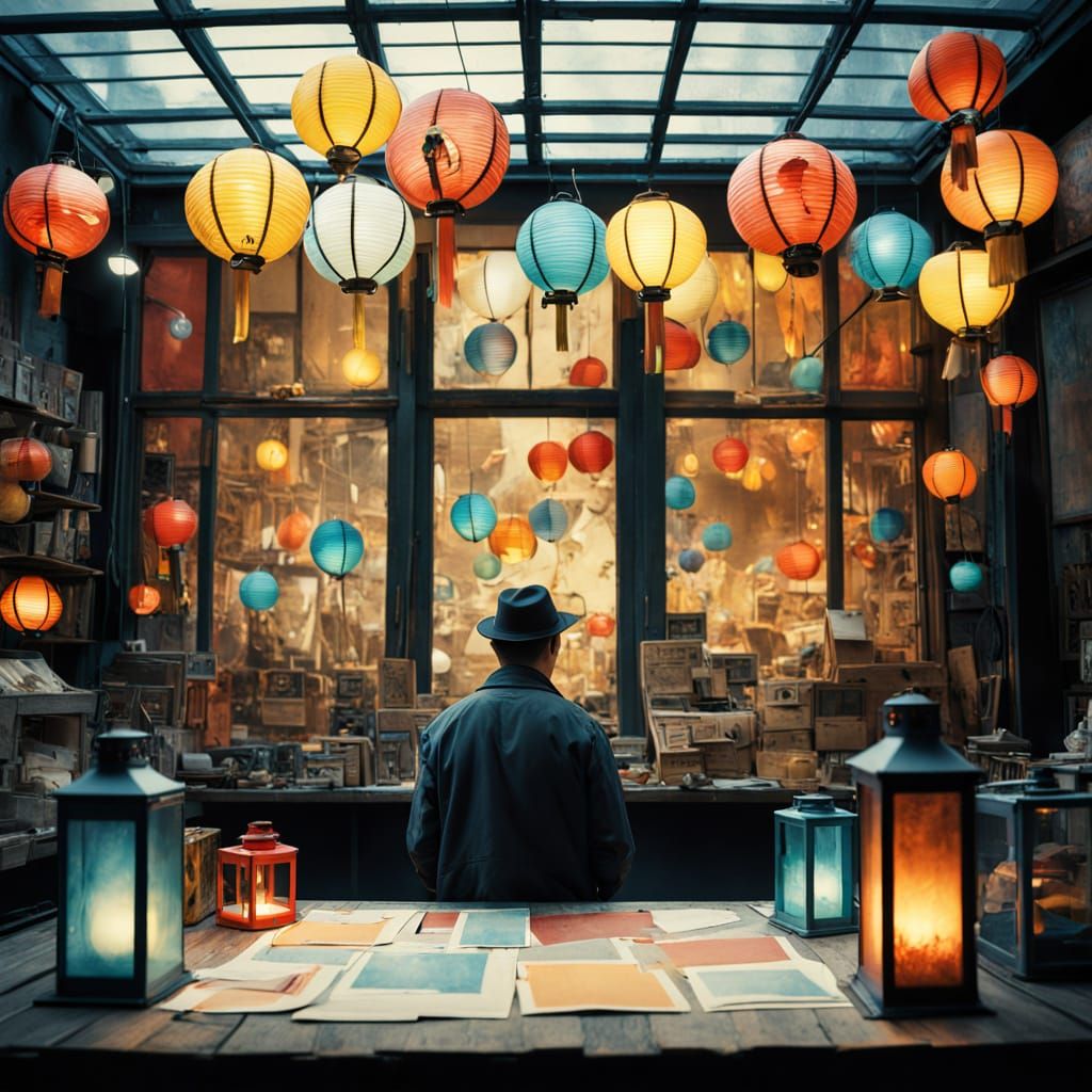 Surreal Lantern Maker in a Cinematic Film Still