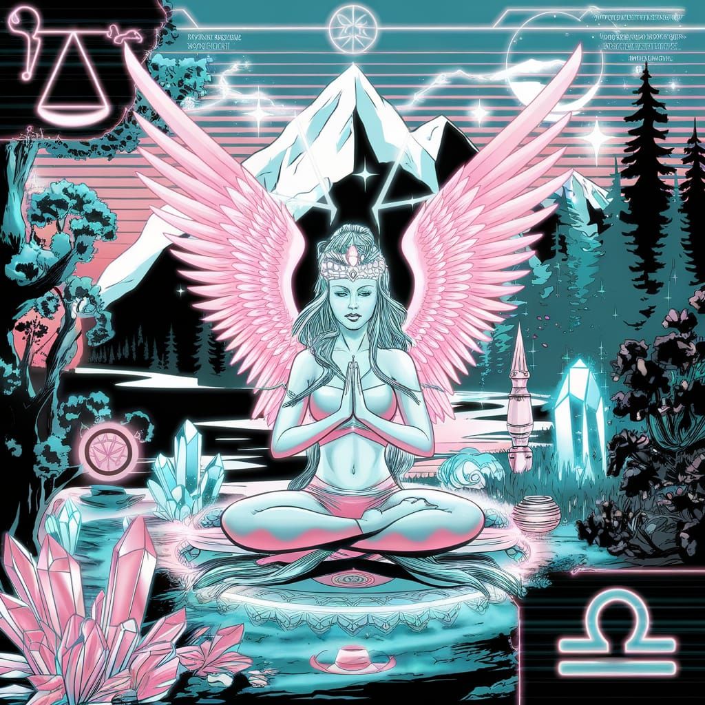 Divine Female in Yoga Pose with Libra Symbols