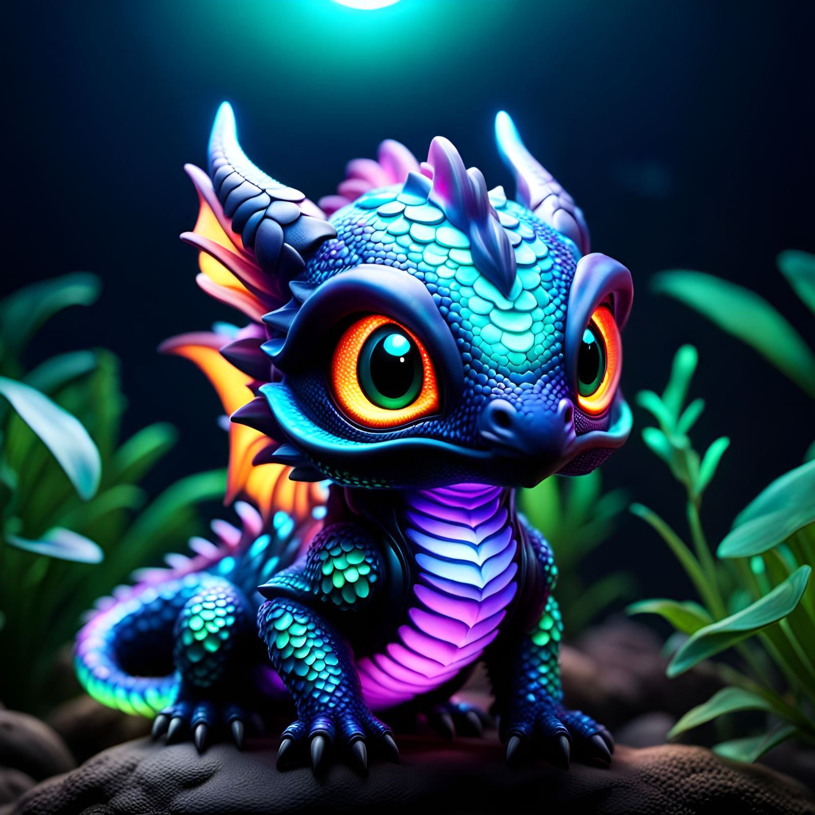 Bioluminescent Dragon Chibi with Vivid Colors