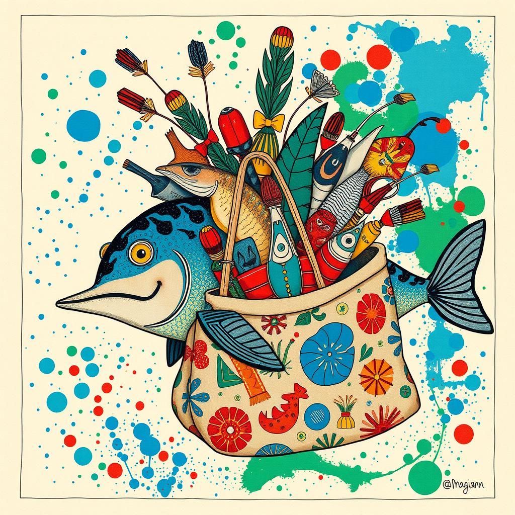 Dolphin Seafood Bag in Russian Avant-Garde Style