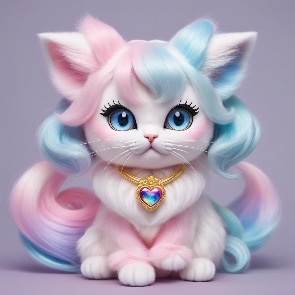 Chibi sailor moon heart stars cat Luna rainbow brite cat chibi sailor moon cat Big eyes Blythe Doll big eyes Vintage Jap...