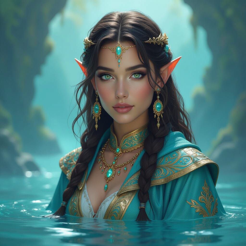 Mystical Water Genasi Cleric in Detailed Matte Painting Styl...