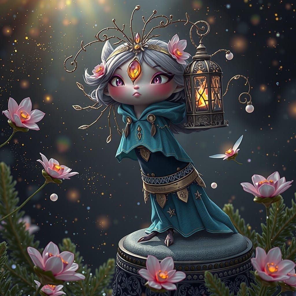 Enchanted Firefly Guardian in Whimsical Snowglobe Scene