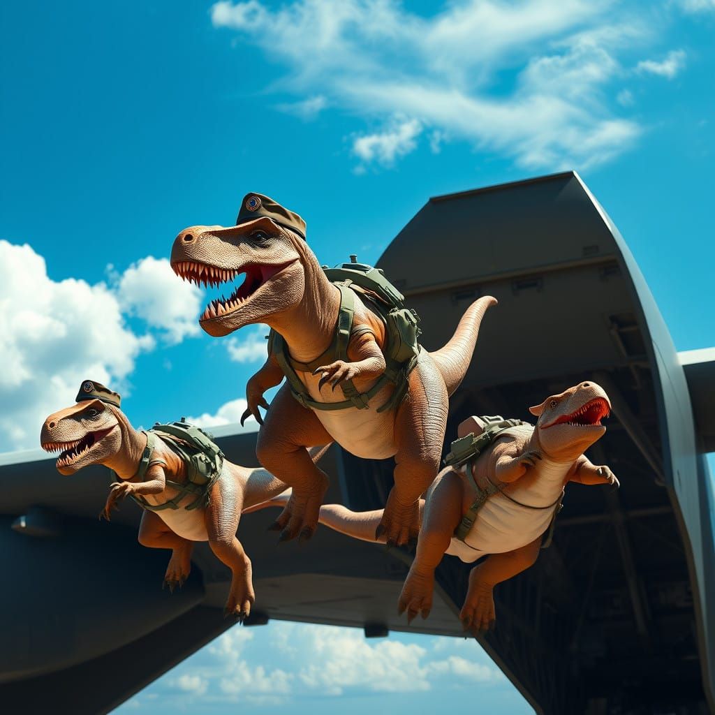 T-Rex and Friends Embark on Daring Parachute Jump in Army Ge...
