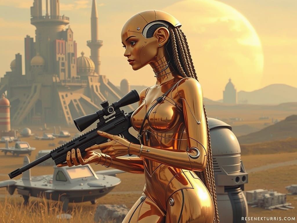 Gold Gynoid Sniper in Alien Technopolis