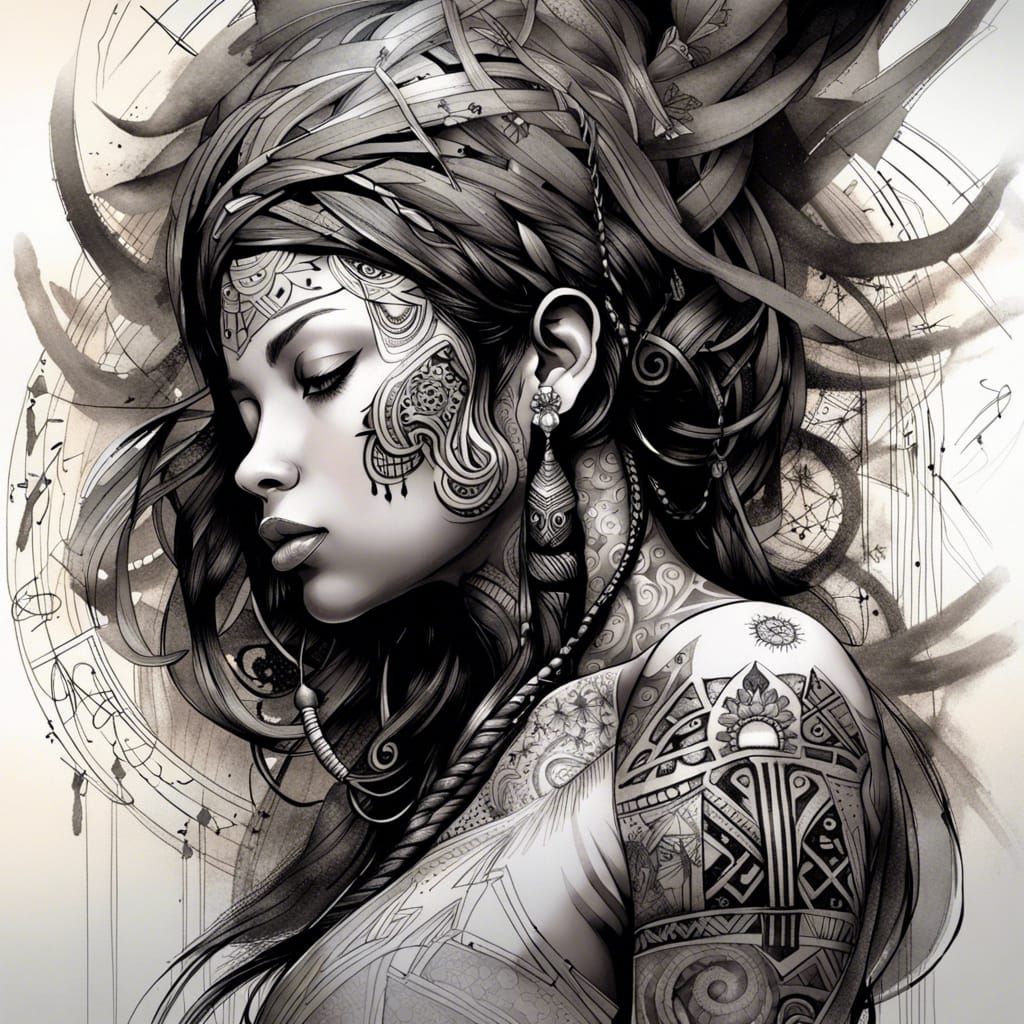 Tattooed Goddess of Black Ink Fantasy Portrait
