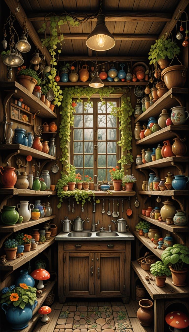 Surreal Rustic Kitchen Pantry Interior by Yerka