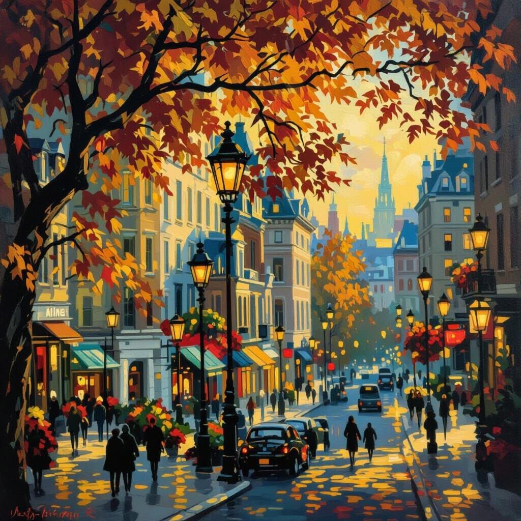 Montreal in Autumnal Impressionist Style