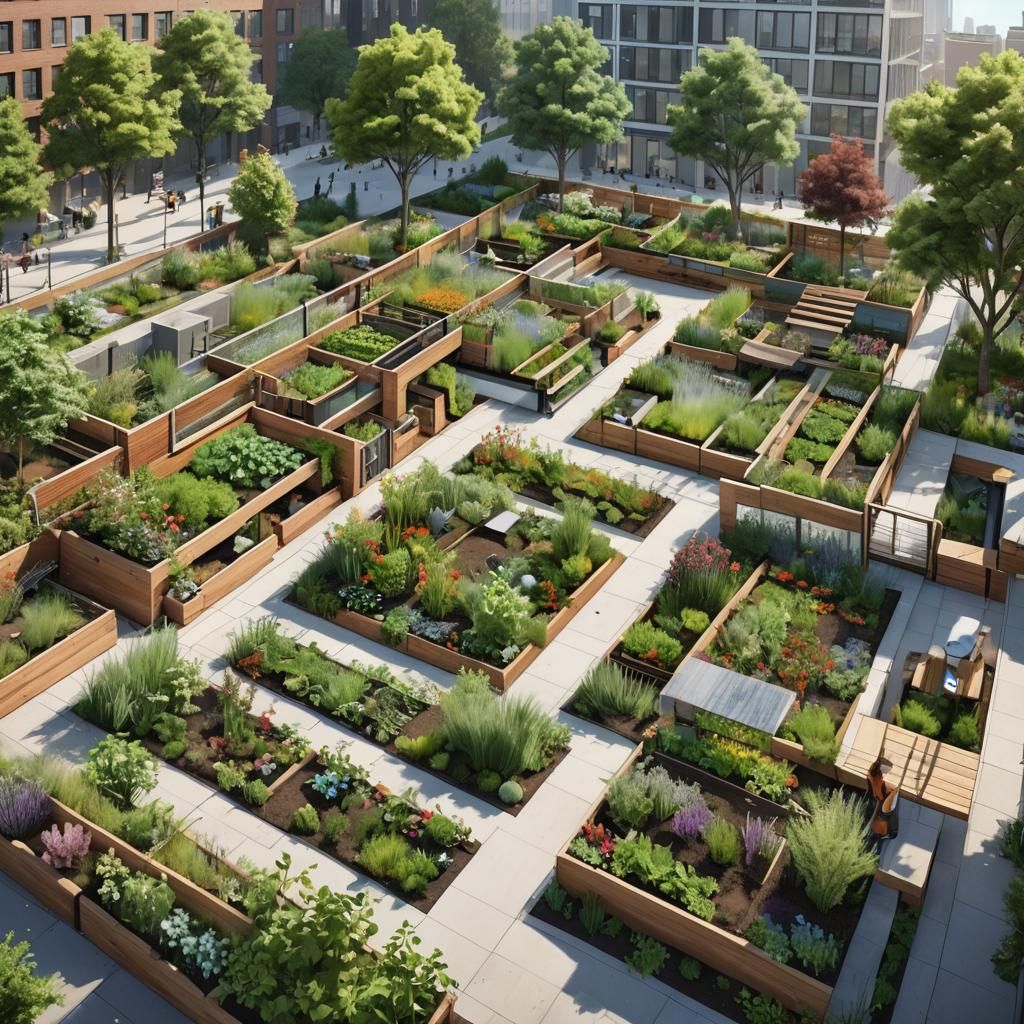 Serenely Modern Urban Oasis with Vibrant Blooms and Lush Fol...