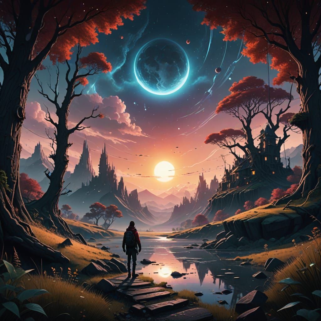 Dreamlike Fantasy World in Vast, Detailed Landscape