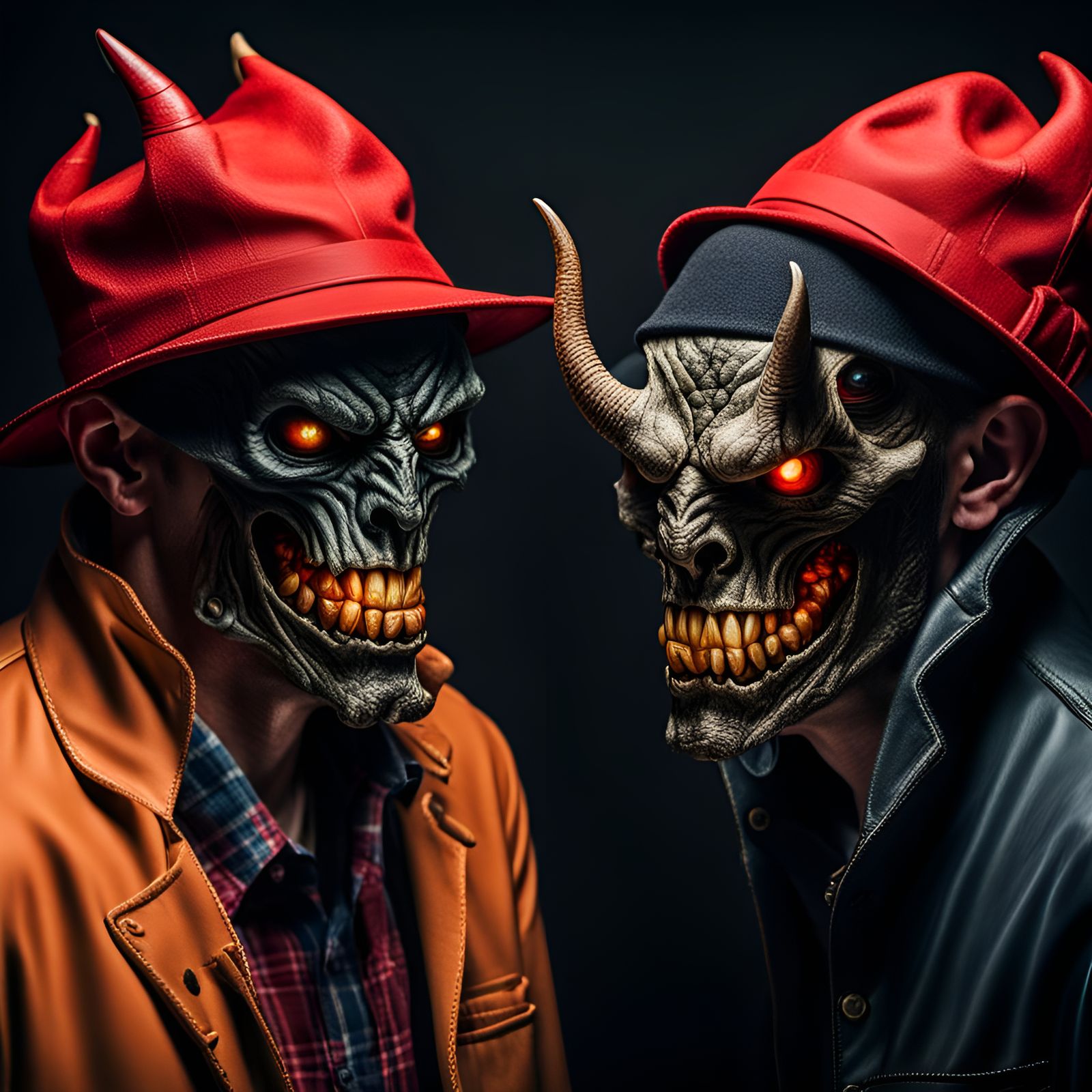 Surreal Demon in Hat Expressing Fear