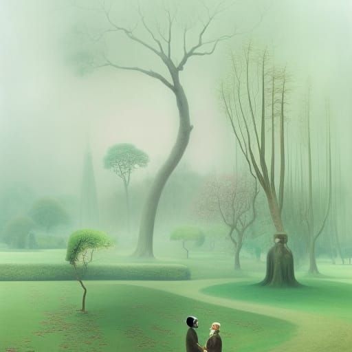 Dreamlike Dawn Emerges Through Trees: Surreal Digital Art