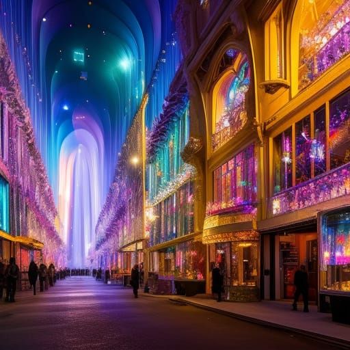 Mystical Crystal Shop Facade in Surreal Style