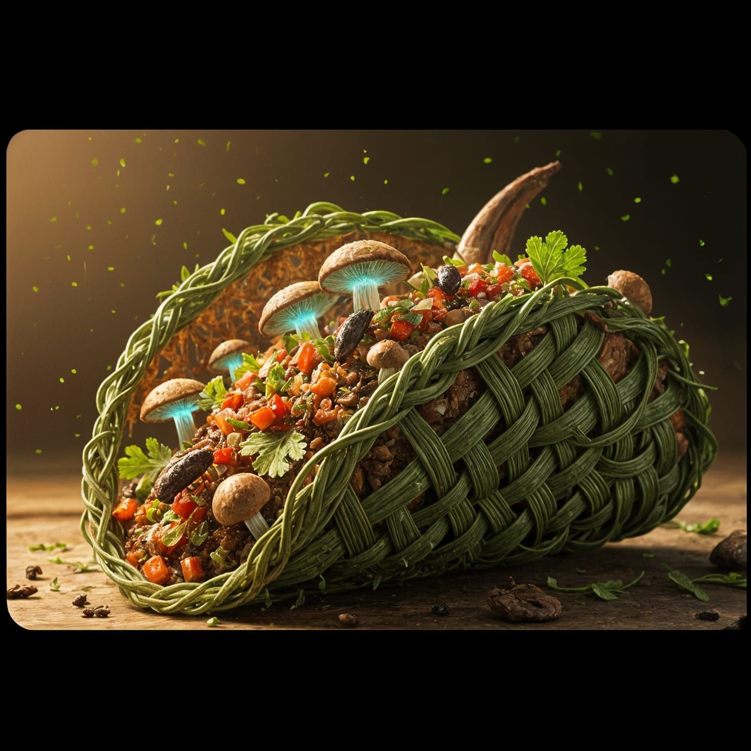 Taco Made of Vines and Glowing Mushrooms
